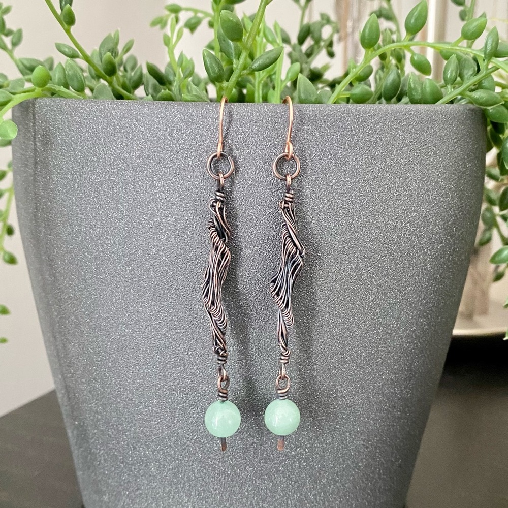 Handcrafted Green Aventurine Copper Drop Earrings